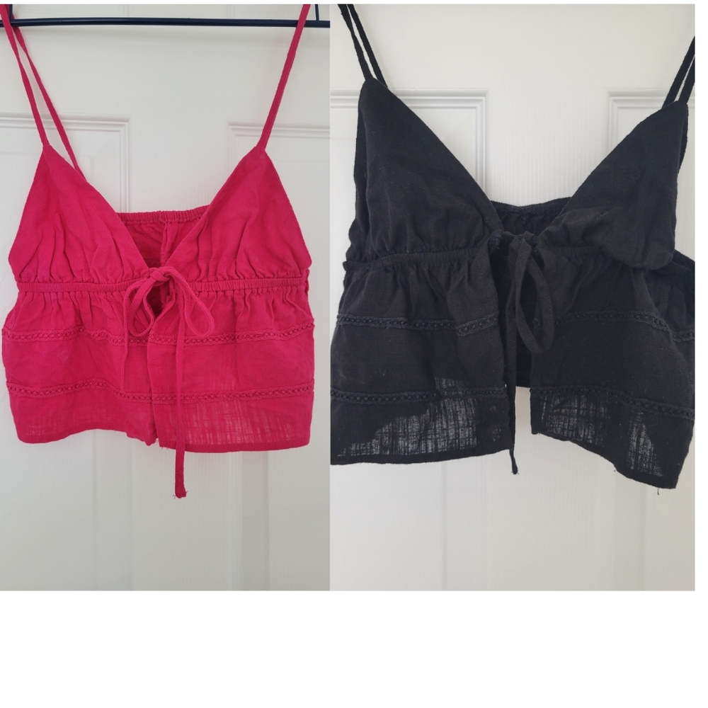 TWO Front Tie Cami Tops Size S Pink and Black